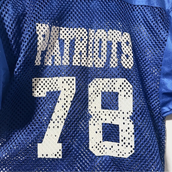 Vintage 80s Royal Blue Mesh Football Jersey Patriots Short Sleeve Size 34/36 - Picture 3 of 13
